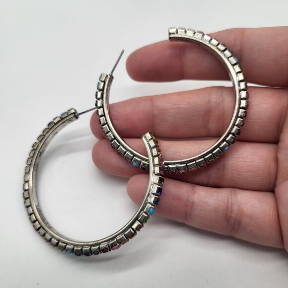 Dannijo Vega Hoop Earrings Rainbow Multicolor Silver Tone - Picture 9 of 15